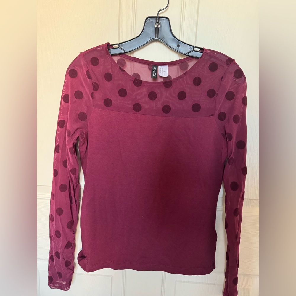Burgundy Polka Dot Women's Top